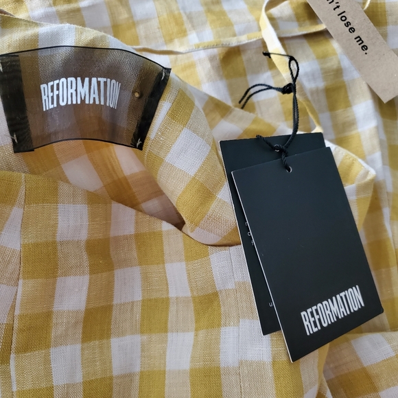 NWT Reformation Audrey Yellow Mini Linen Dress - Picture 5 of 6